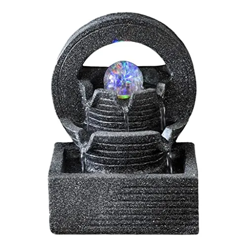 CALANDIS Orb Tabletop Water Fountain Waterfalls W/Led Light Round Background