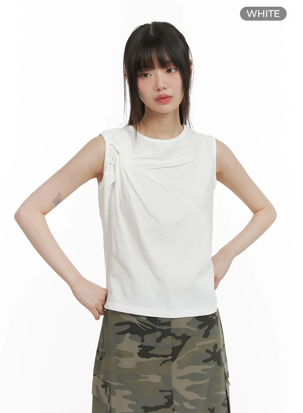 Cotton Unbalanced Sleeveless Top CA418