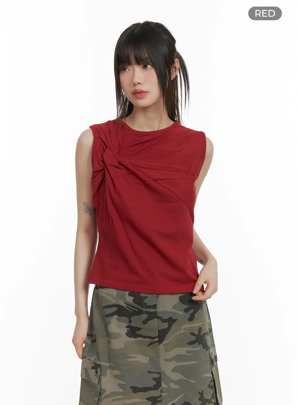 Cotton Unbalanced Sleeveless Top CA418