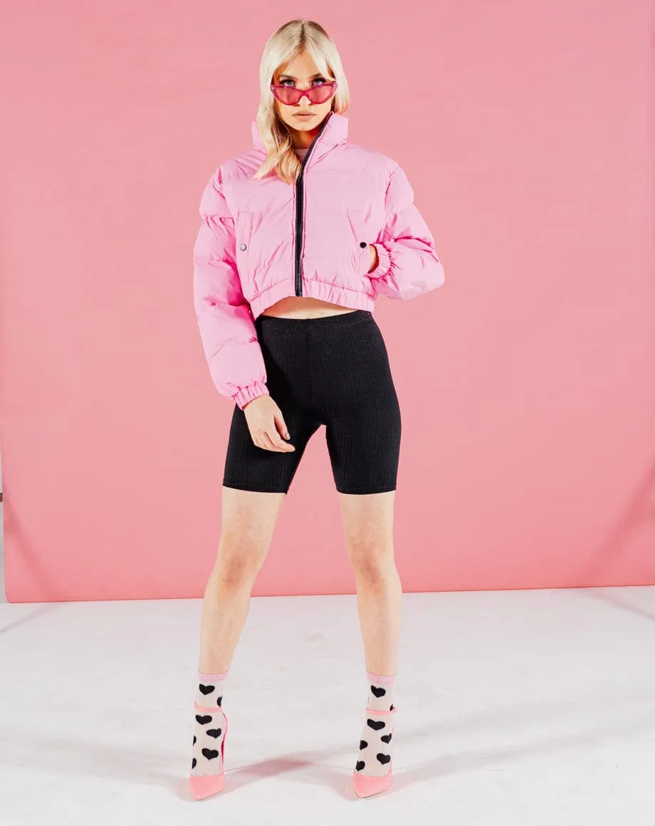 Crop Puffer Jacket - Hot Pink