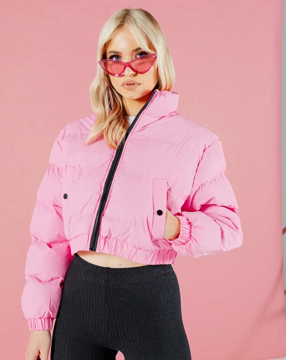 Crop Puffer Jacket - Hot Pink