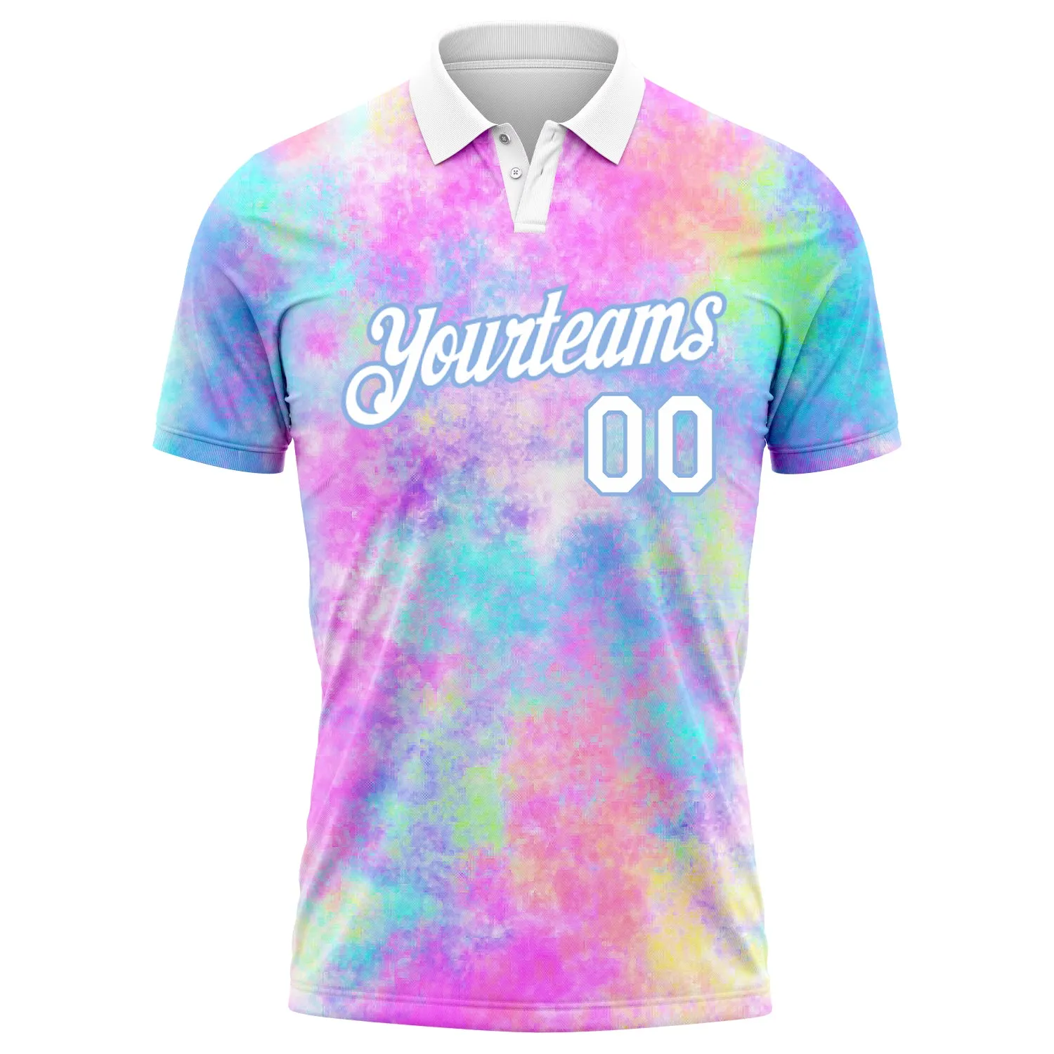 Custom Tie Dye White-Light Blue 3D Watercolor Performance Golf Polo Shirt