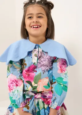 Darcy Blue Printed Cape Collar Top