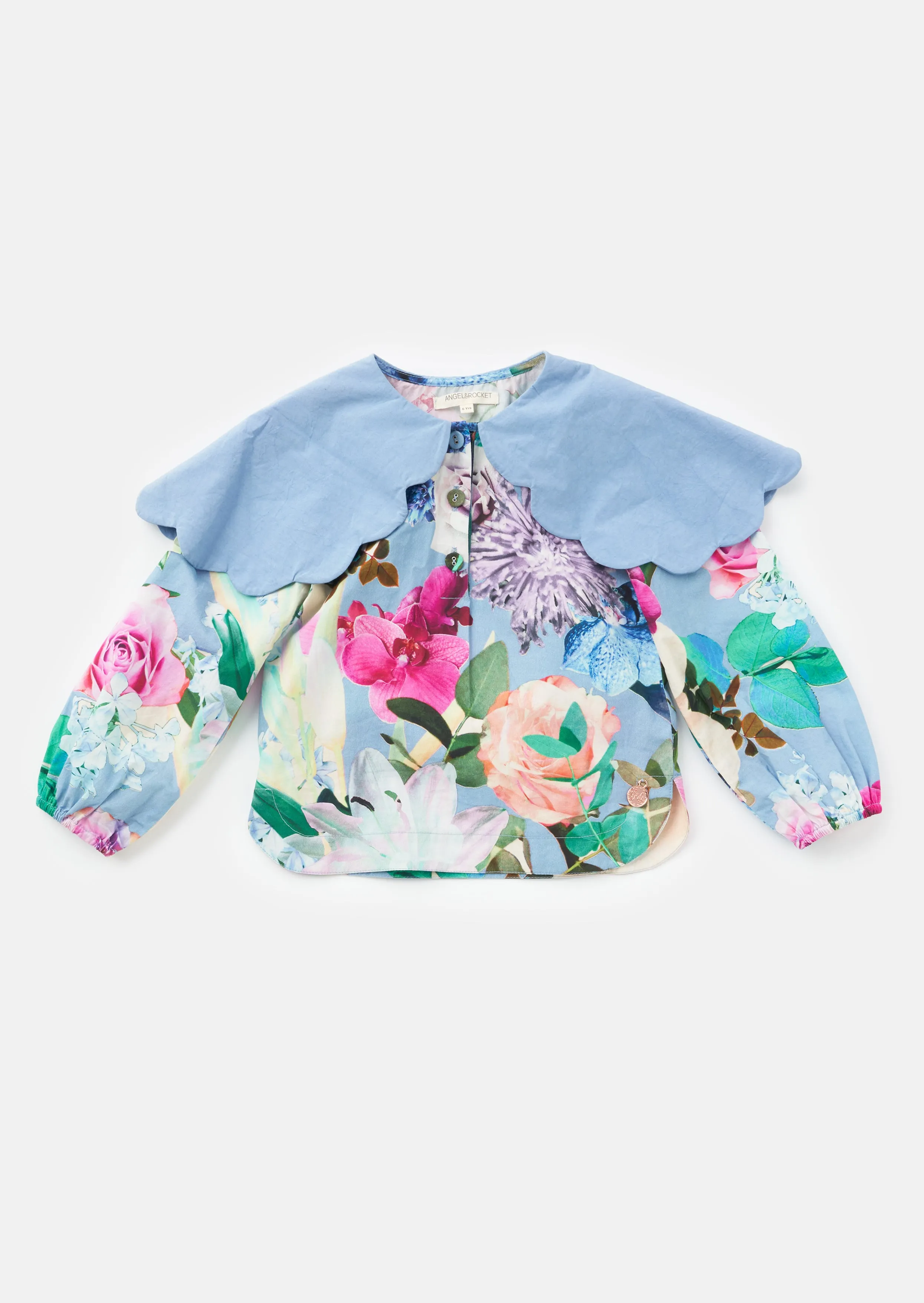 Darcy Blue Printed Cape Collar Top