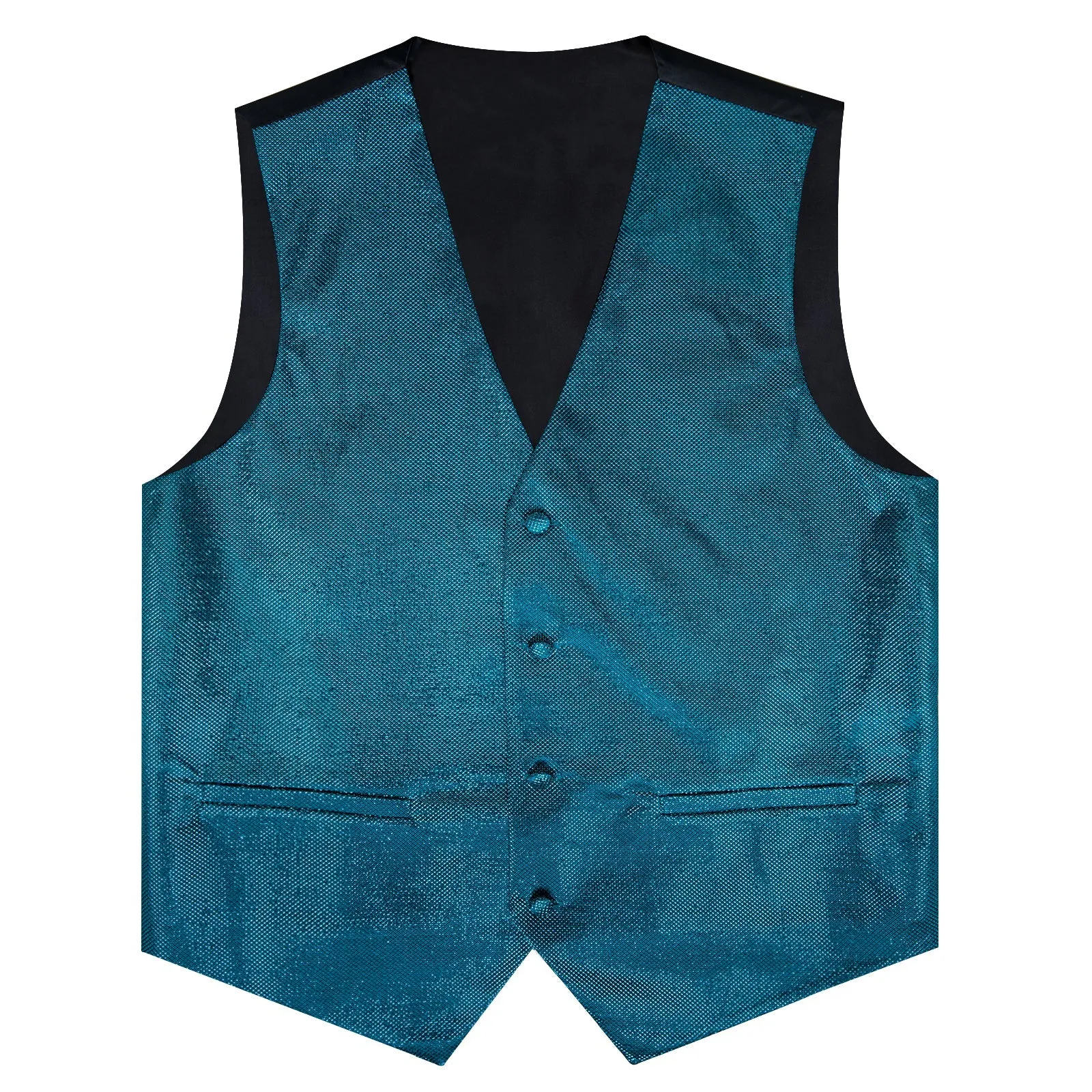 Deep Water Teal Solid Shiny Print Vest Bowtie Hanky Cufflinks Set Waistcoat Suit Set