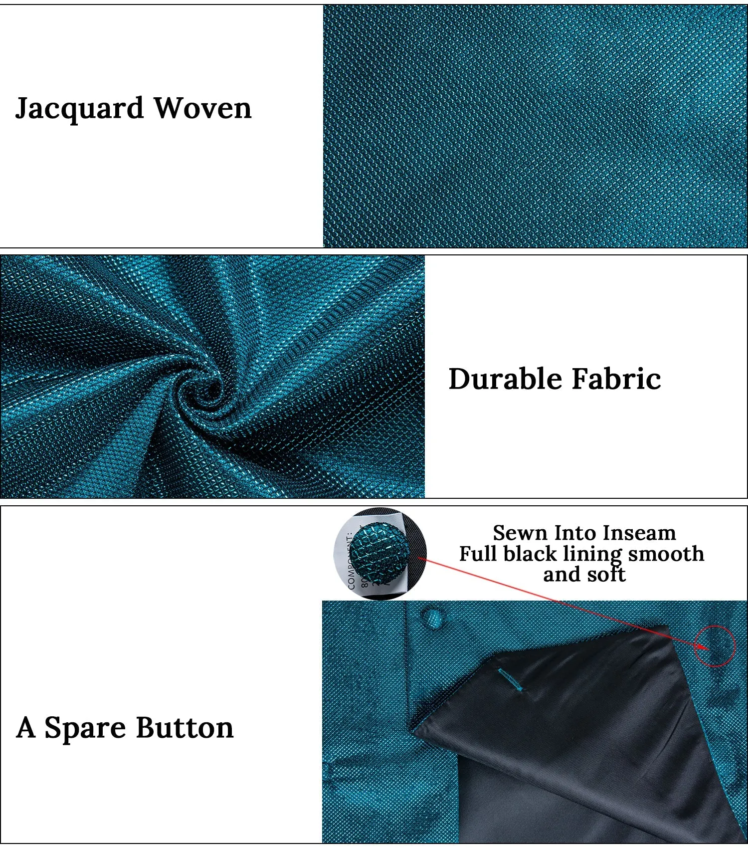 Deep Water Teal Solid Shiny Print Vest Bowtie Hanky Cufflinks Set Waistcoat Suit Set