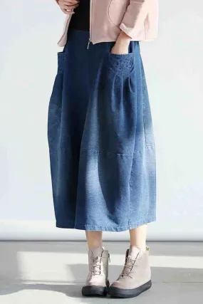 Denim Pocket Cotton Skirt Simple Women Clothes