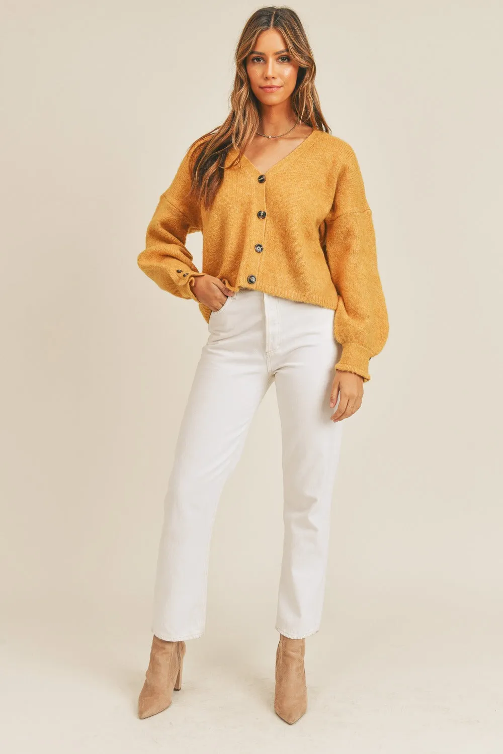 Evelyn Button Down Cardigan - Mustard