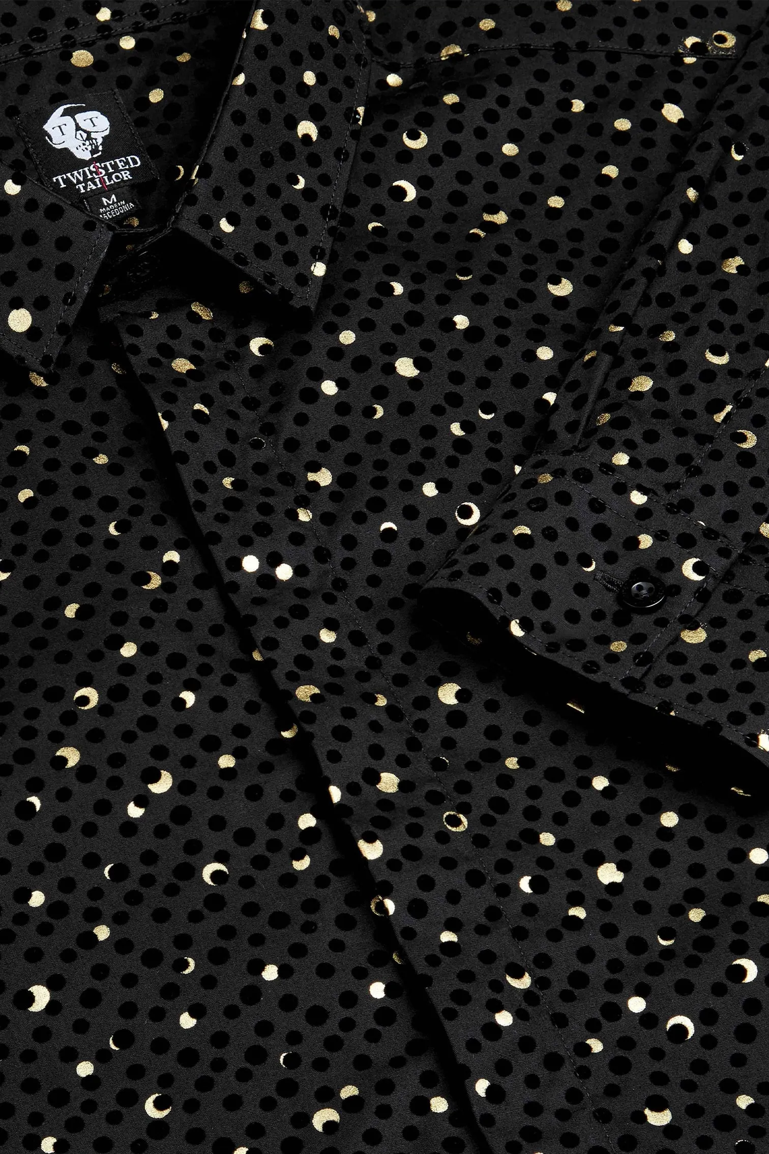 Farrow Black Skinny Fit Shirt with Black and Gold Spot Print