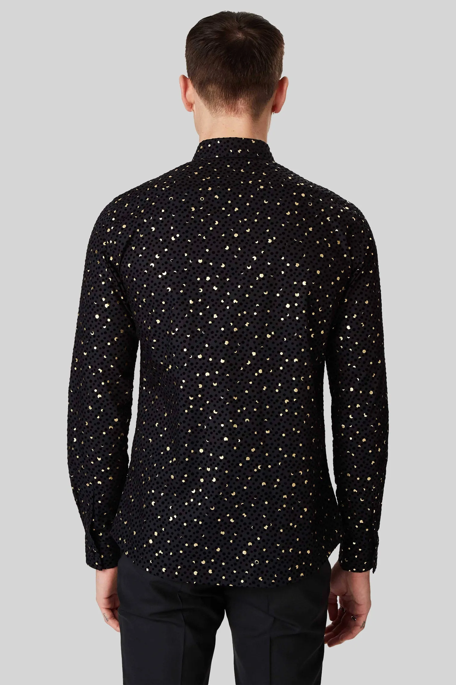 Farrow Black Skinny Fit Shirt with Black and Gold Spot Print