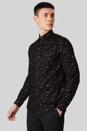 Farrow Black Skinny Fit Shirt with Black and Gold Spot Print