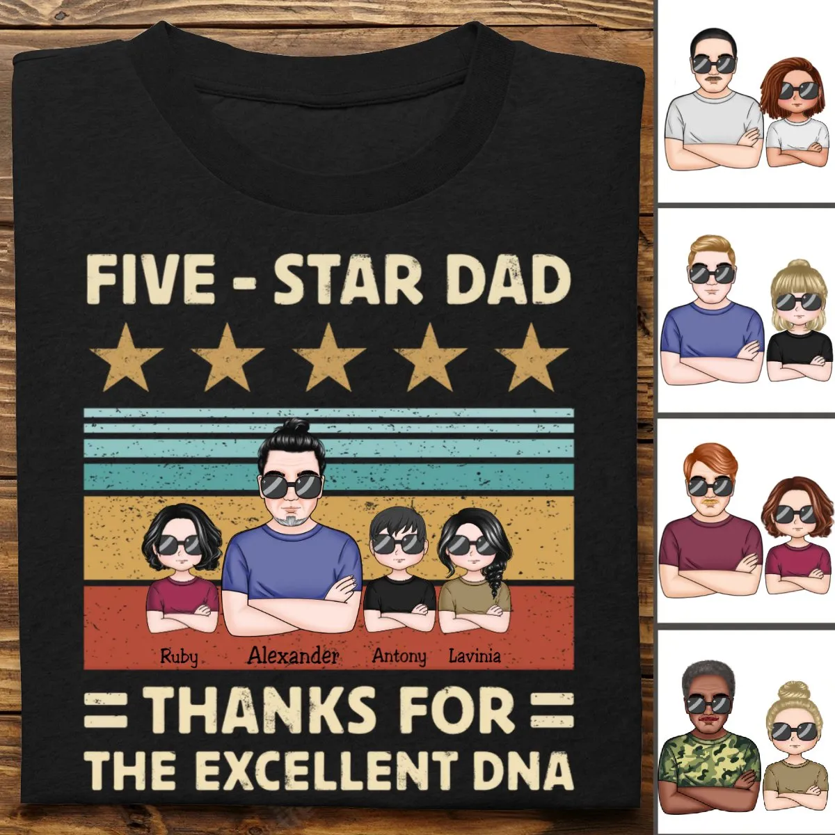 Father's Day - Five-Star Dad Thanks For The Excellent DNA - Personalized T-Shirt (TT)