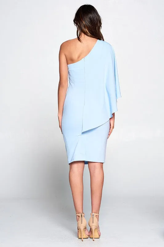 First Glance Powder Blue One Shoulder Midi Dress