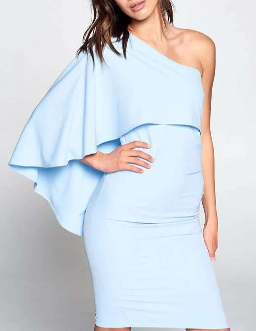 First Glance Powder Blue One Shoulder Midi Dress