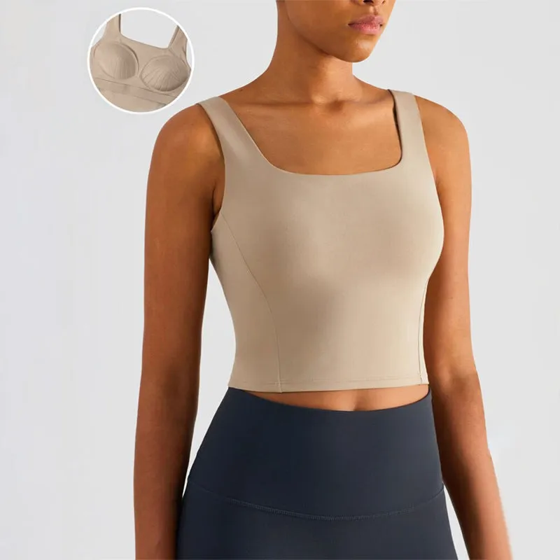 Flattering Sleeveless Square Collar Sports Fitness Workout Crop Tops