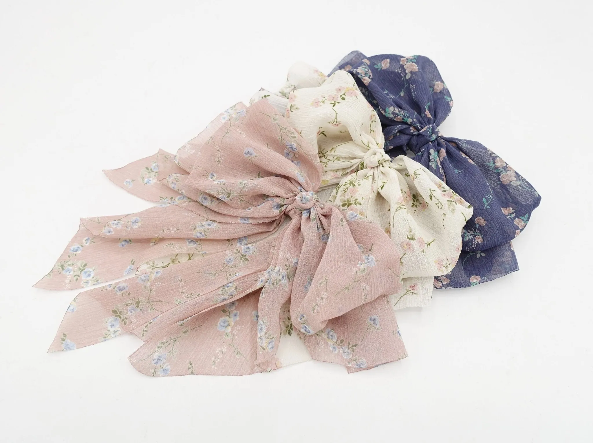 floral chiffon bow double layered tail bow hair barrette for women