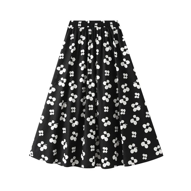 Floral Pleated High Waist A-Line Skirt