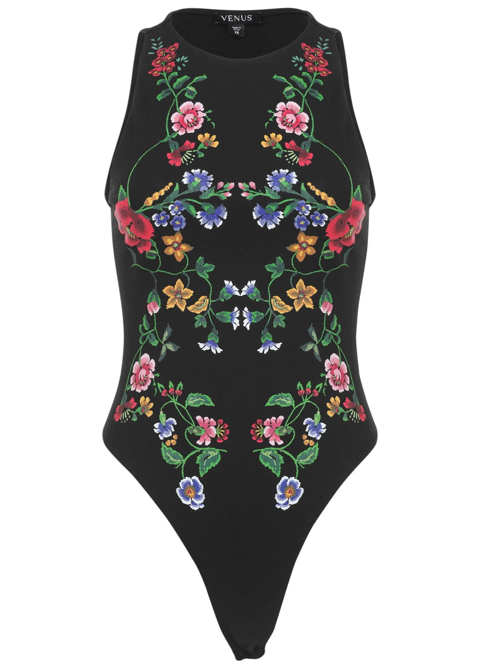 Floral Print Bodysuit - Black