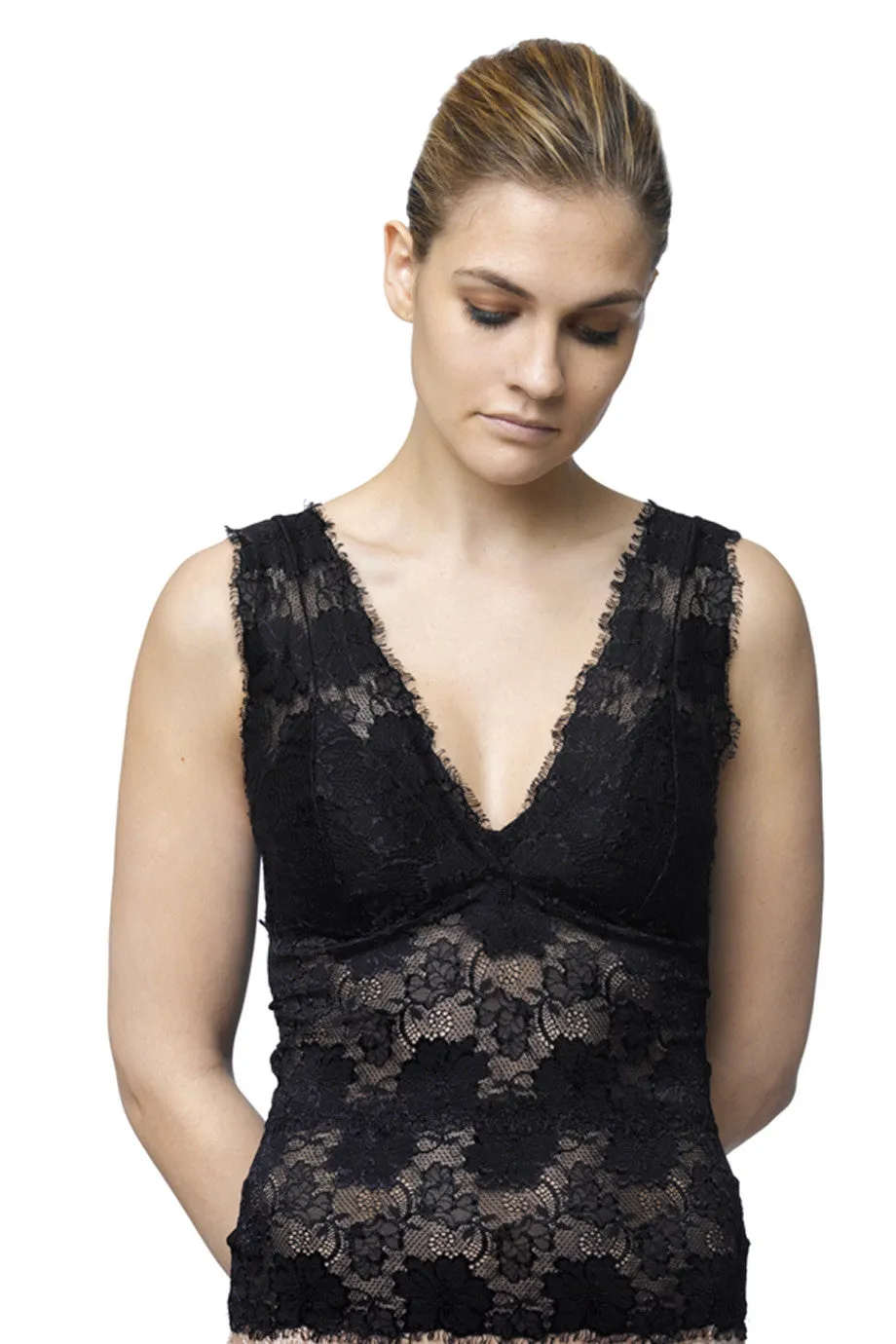 FOGAL 853 ROMANTIC V-Decollete Black Lace Top