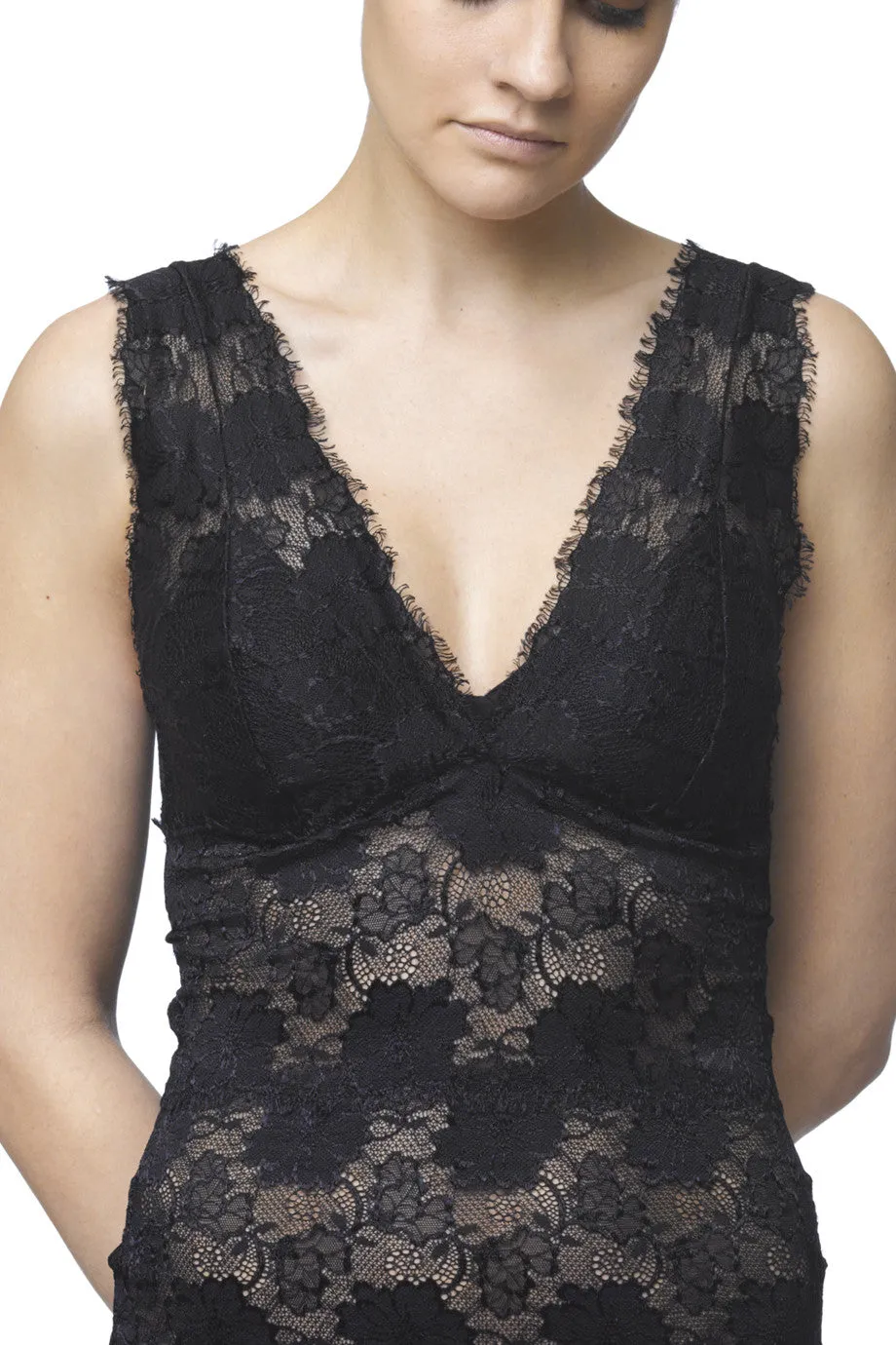 FOGAL 853 ROMANTIC V-Decollete Black Lace Top