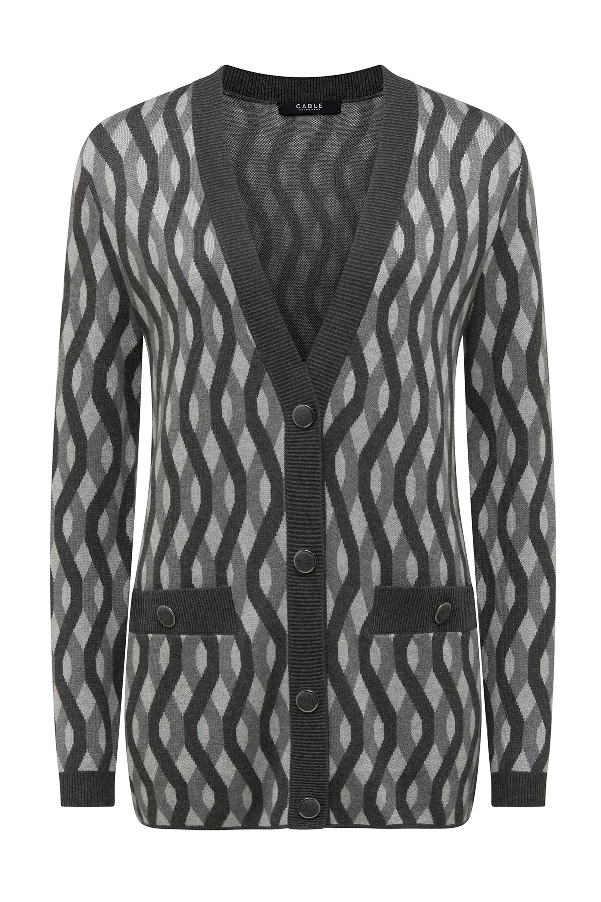 Franklin Jacquard Cardigan - Charcoal