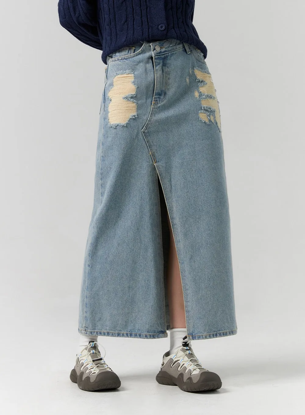 Front Slit Denim Maxi Skirt CS314