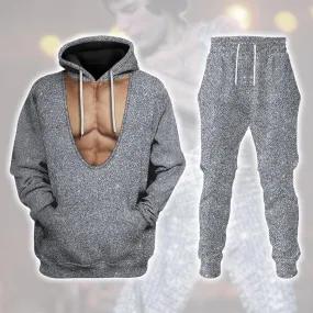 Gearhomie Freddie Mercury Sparkly Silver Sequined Bodysuit Costume Hoodie Sweatshirt T-Shirt Tracksuit