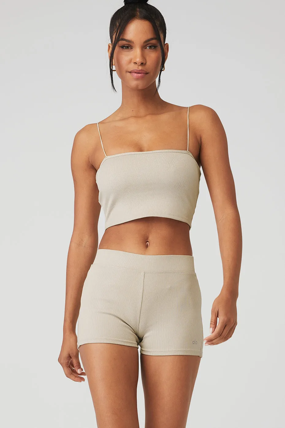 Goddess Ribbed Bandeau Top - Oatmeal Heather