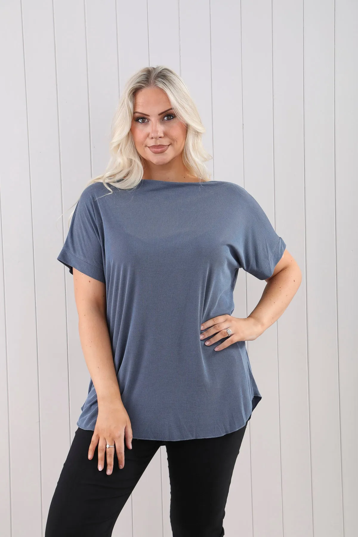 Goose Island Sorrento Plain Stretchy Fine Ribbed Slash Neck Top (3 Colours)