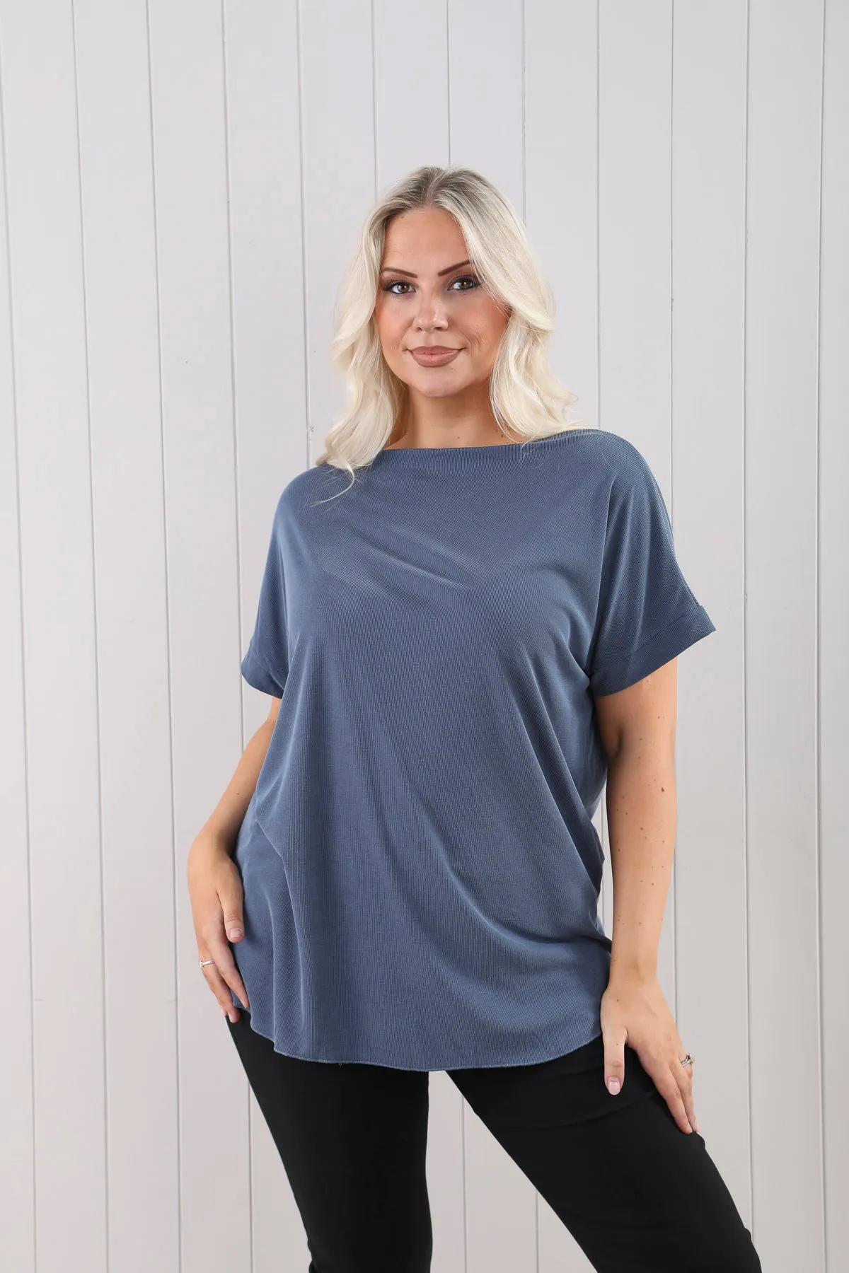 Goose Island Sorrento Plain Stretchy Fine Ribbed Slash Neck Top (3 Colours)