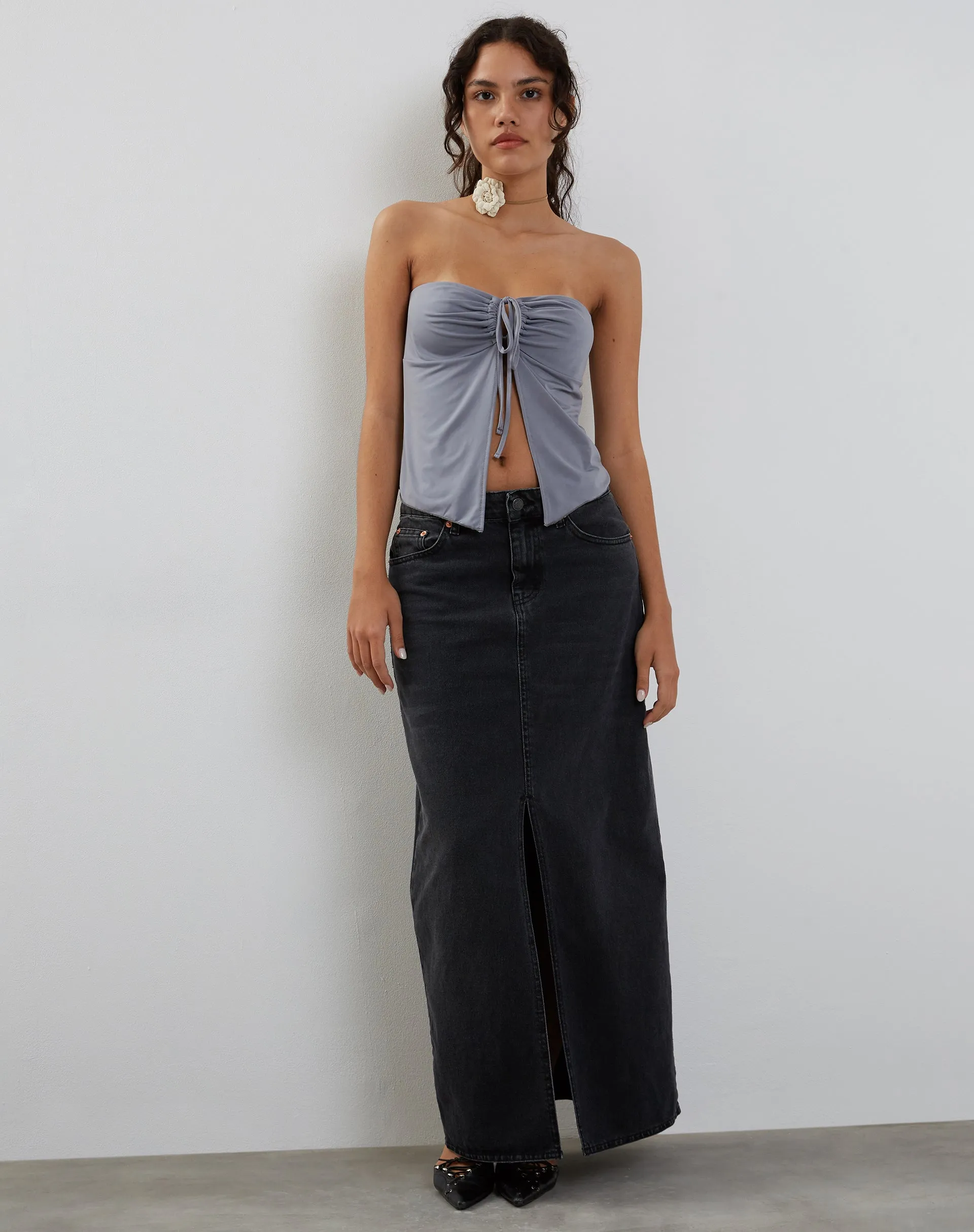 Greta Tie Front Bandeau Top in Grey