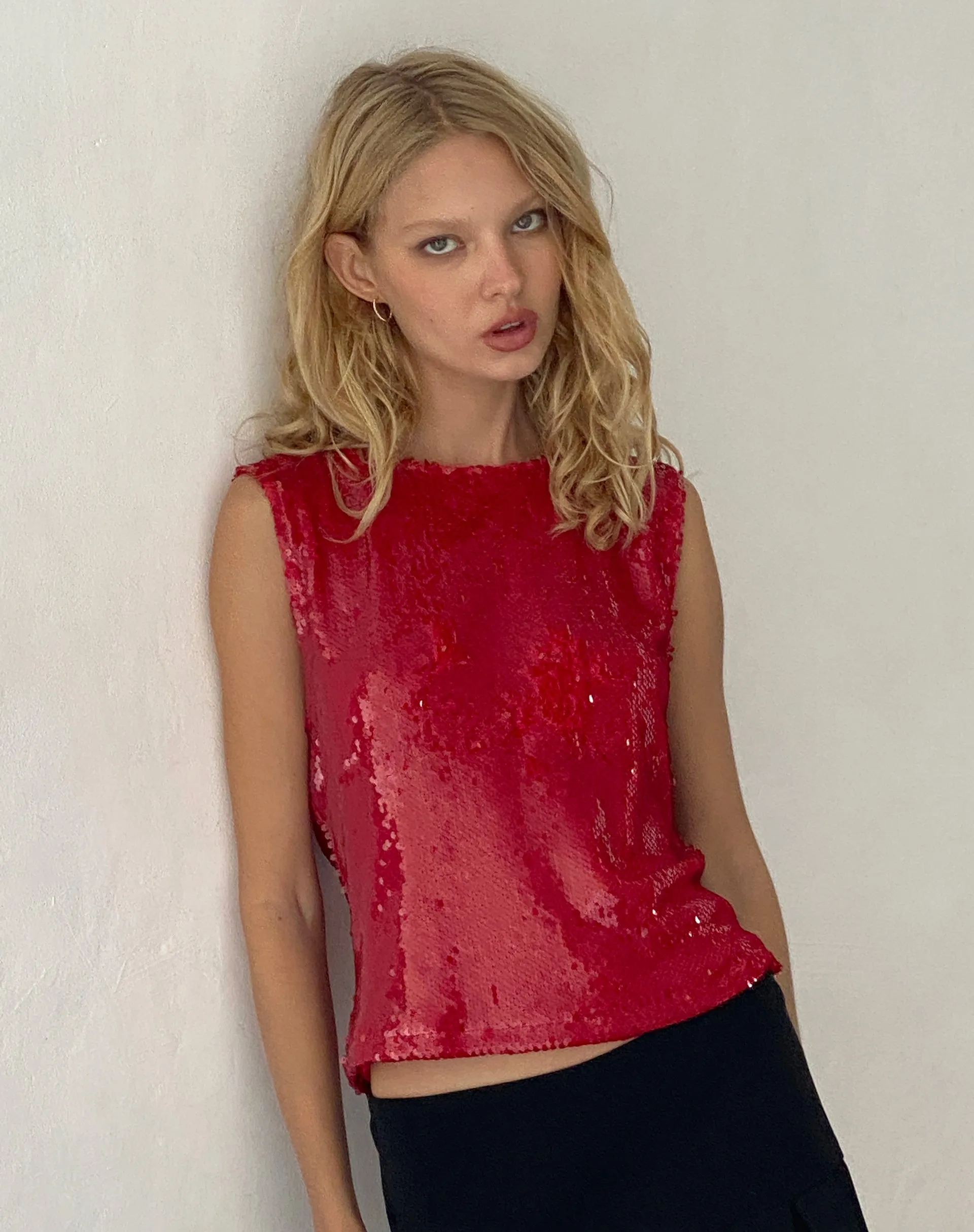 Hala Vest Top in Sequin Red