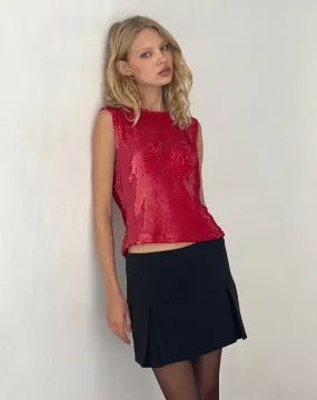 Hala Vest Top in Sequin Red