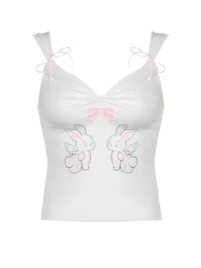 Hana Rabbit Print Top in White