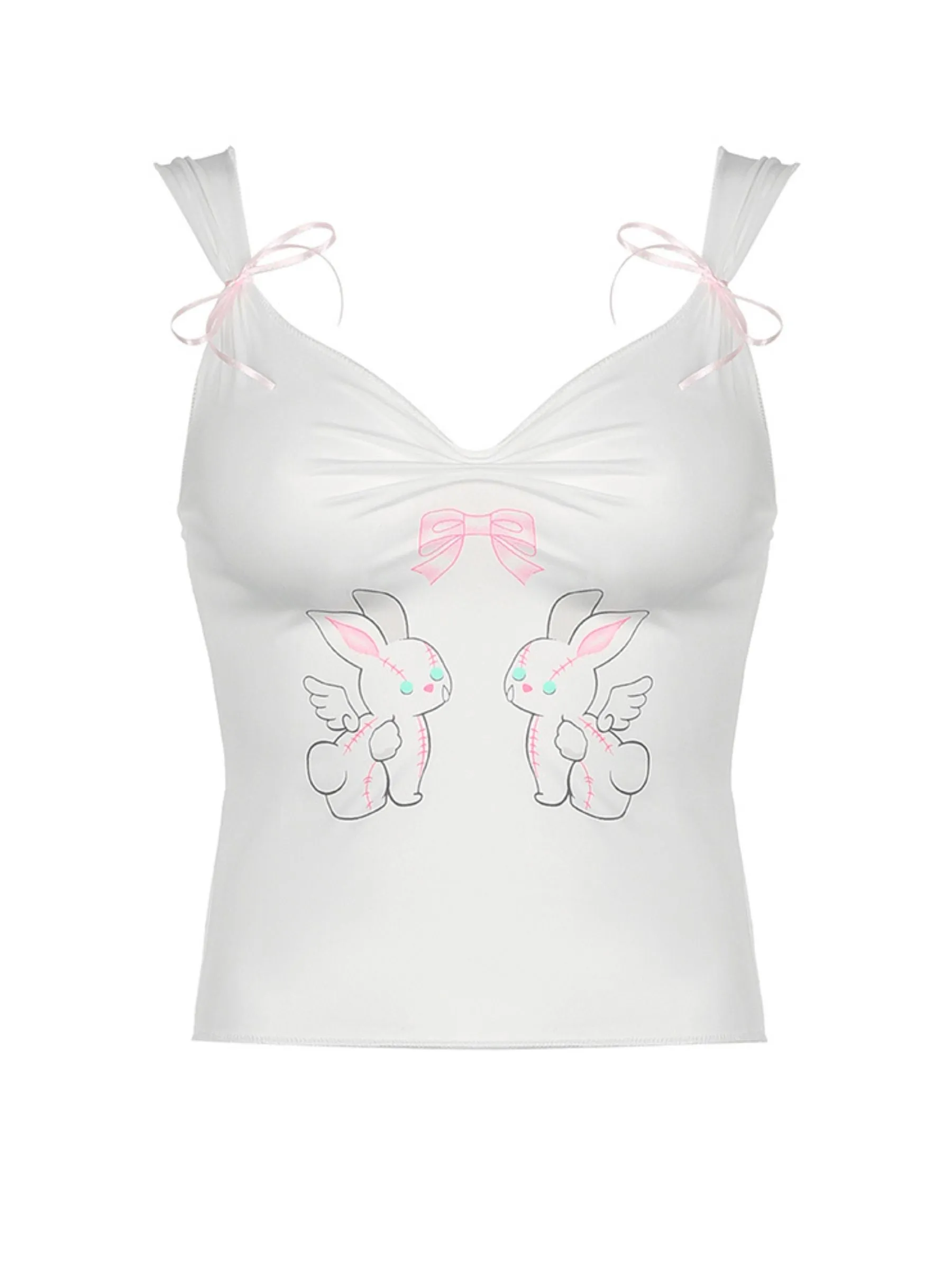 Hana Rabbit Print Top in White