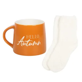 Hello Autumn Mug with Fluffy Socks Gift Set