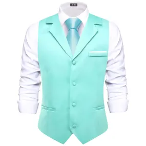 Hi-Tie Mint Blue Waistcoat Solid Notch lapels Men's Vest