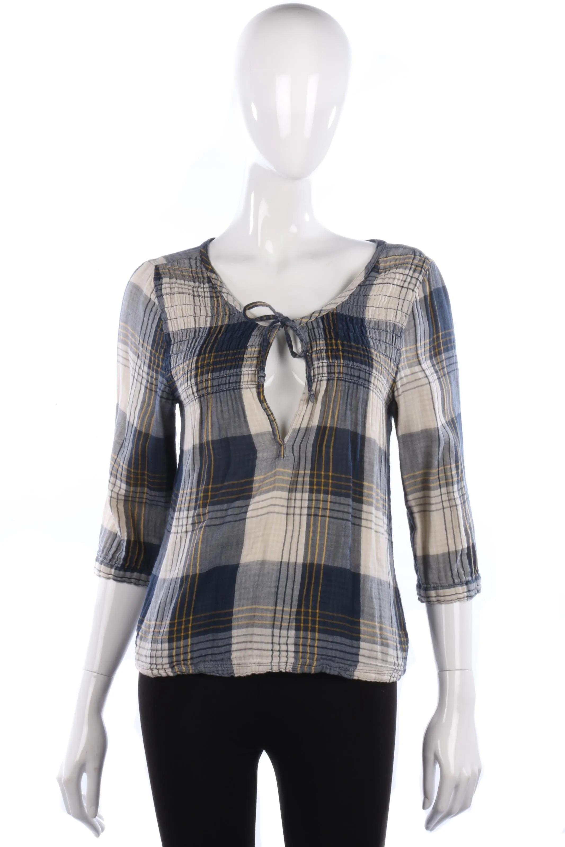 Hollister Cotton Folk Top Blue and Cream Check Size L