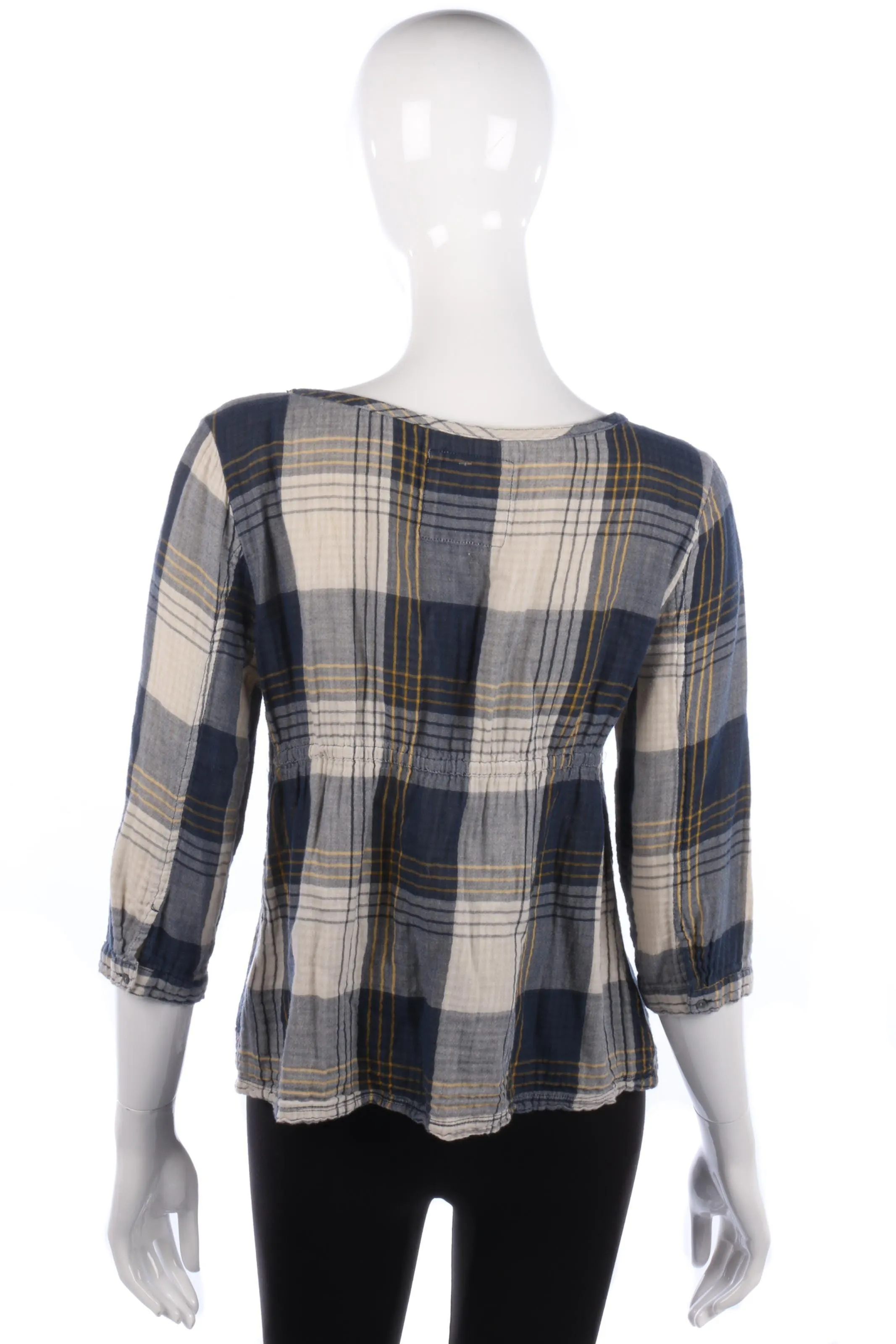 Hollister Cotton Folk Top Blue and Cream Check Size L