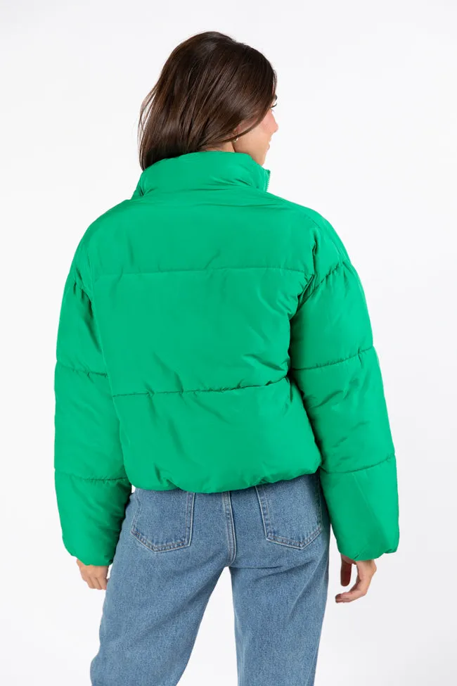 I Heard The Bells Green Front Pocket Puffer Jacket FINAL SALE