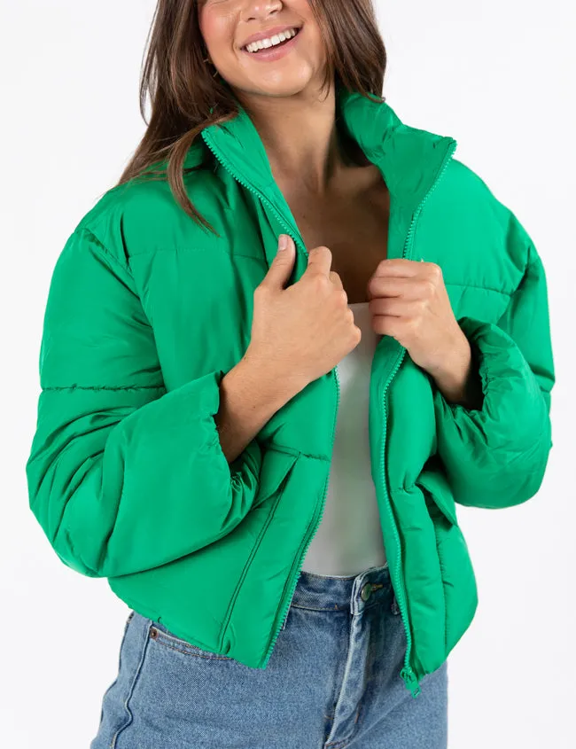 I Heard The Bells Green Front Pocket Puffer Jacket FINAL SALE