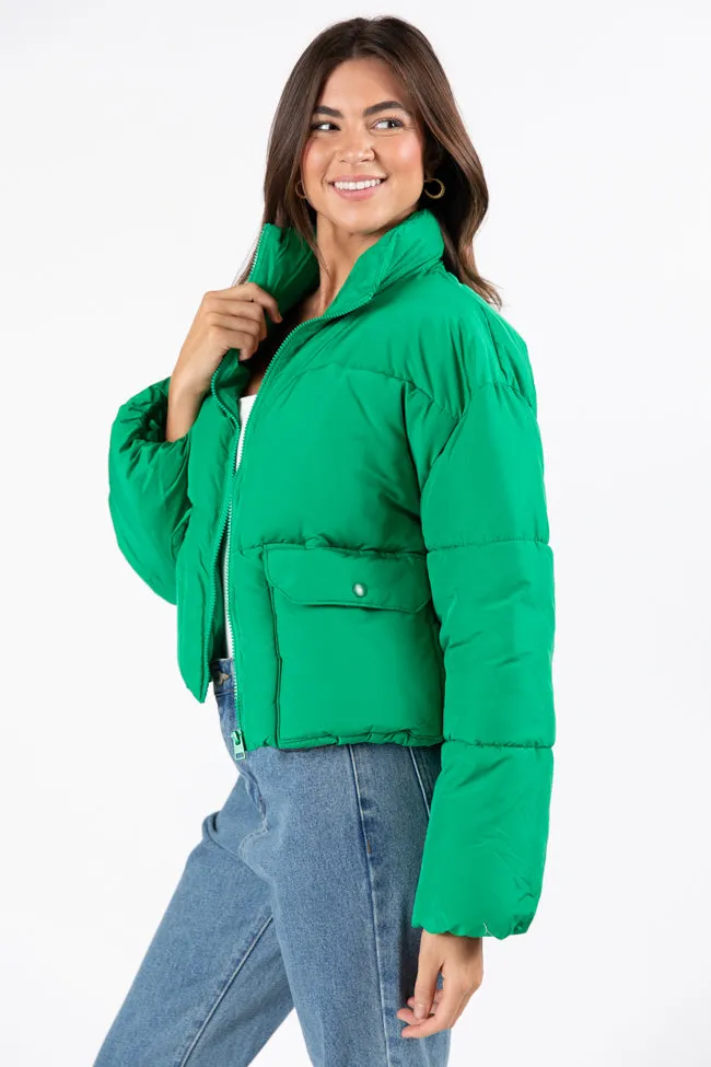 I Heard The Bells Green Front Pocket Puffer Jacket FINAL SALE