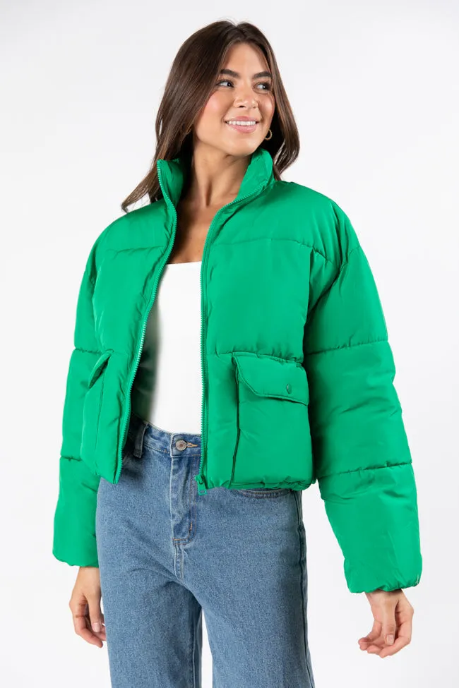 I Heard The Bells Green Front Pocket Puffer Jacket FINAL SALE