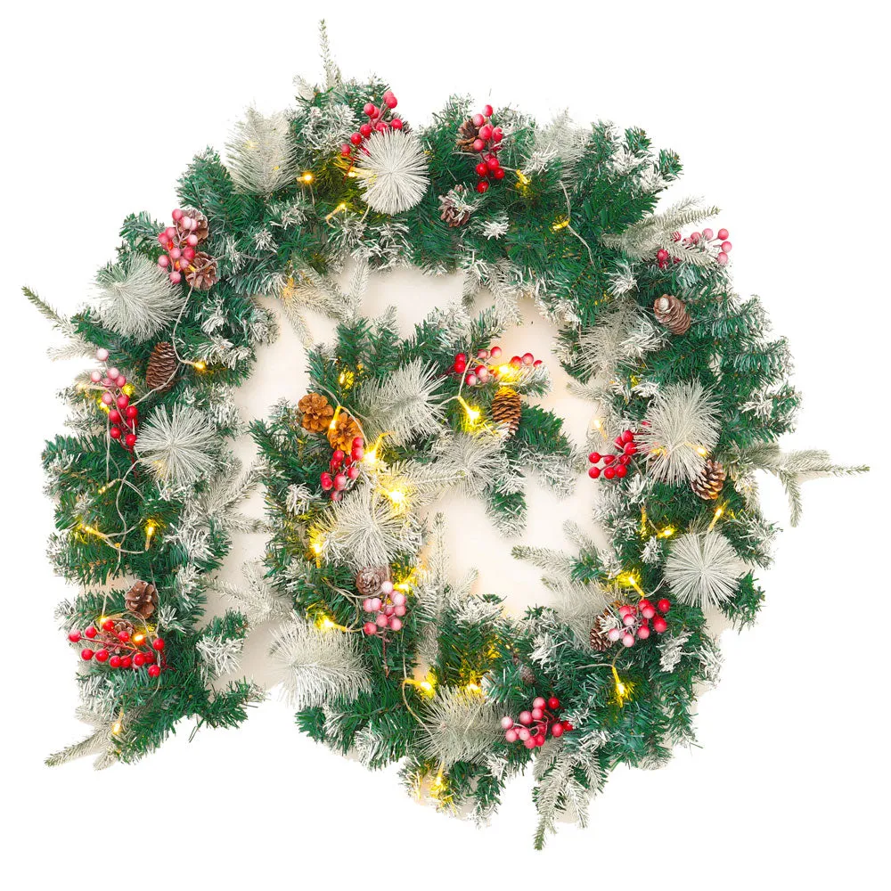 Indoor Christmas Garland LED Frosted Pine Needles Decor for Fireplace