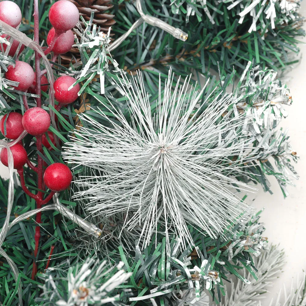 Indoor Christmas Garland LED Frosted Pine Needles Decor for Fireplace