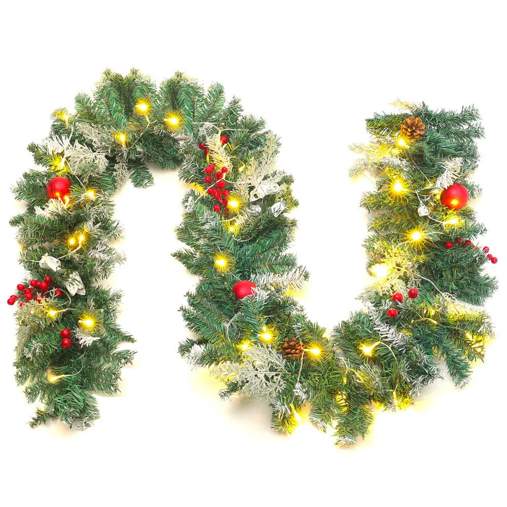 Indoor Christmas Garland LED Frosted Pine Needles Decor for Fireplace