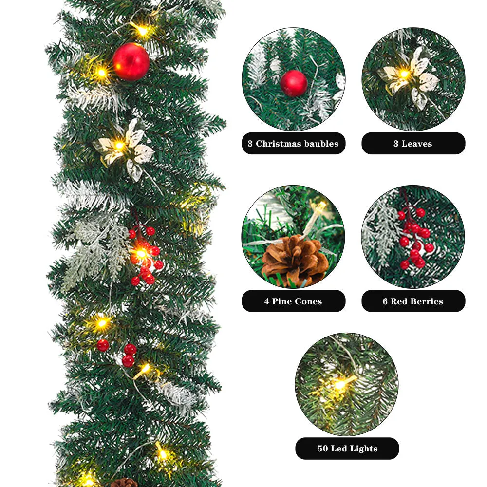 Indoor Christmas Garland LED Frosted Pine Needles Decor for Fireplace