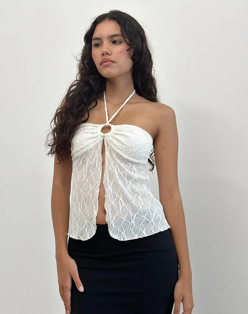 Janar Halterneck Top in Textured Ivory