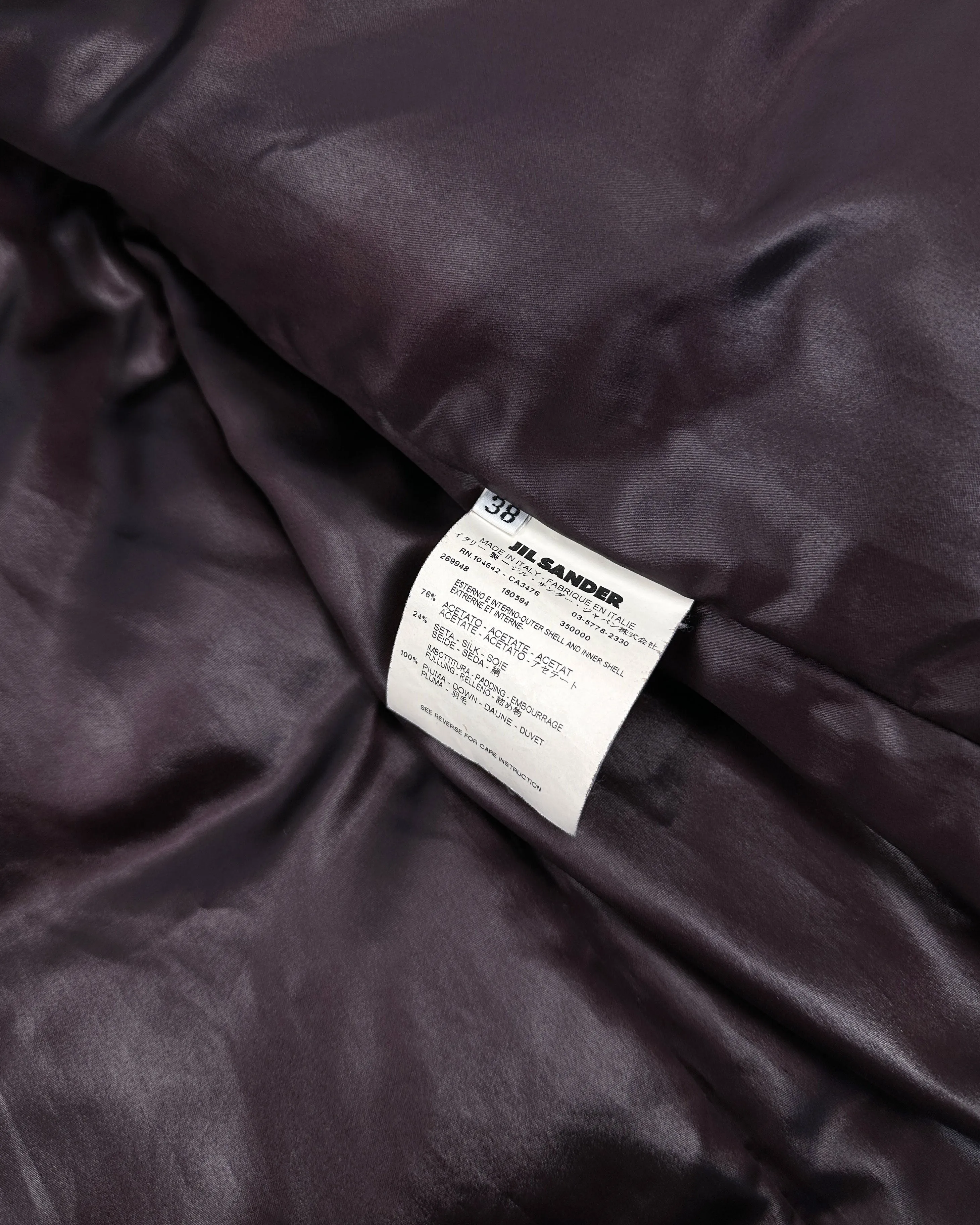 Jil Sander Burgundy Collared Puffer Silk Jacket 2000's