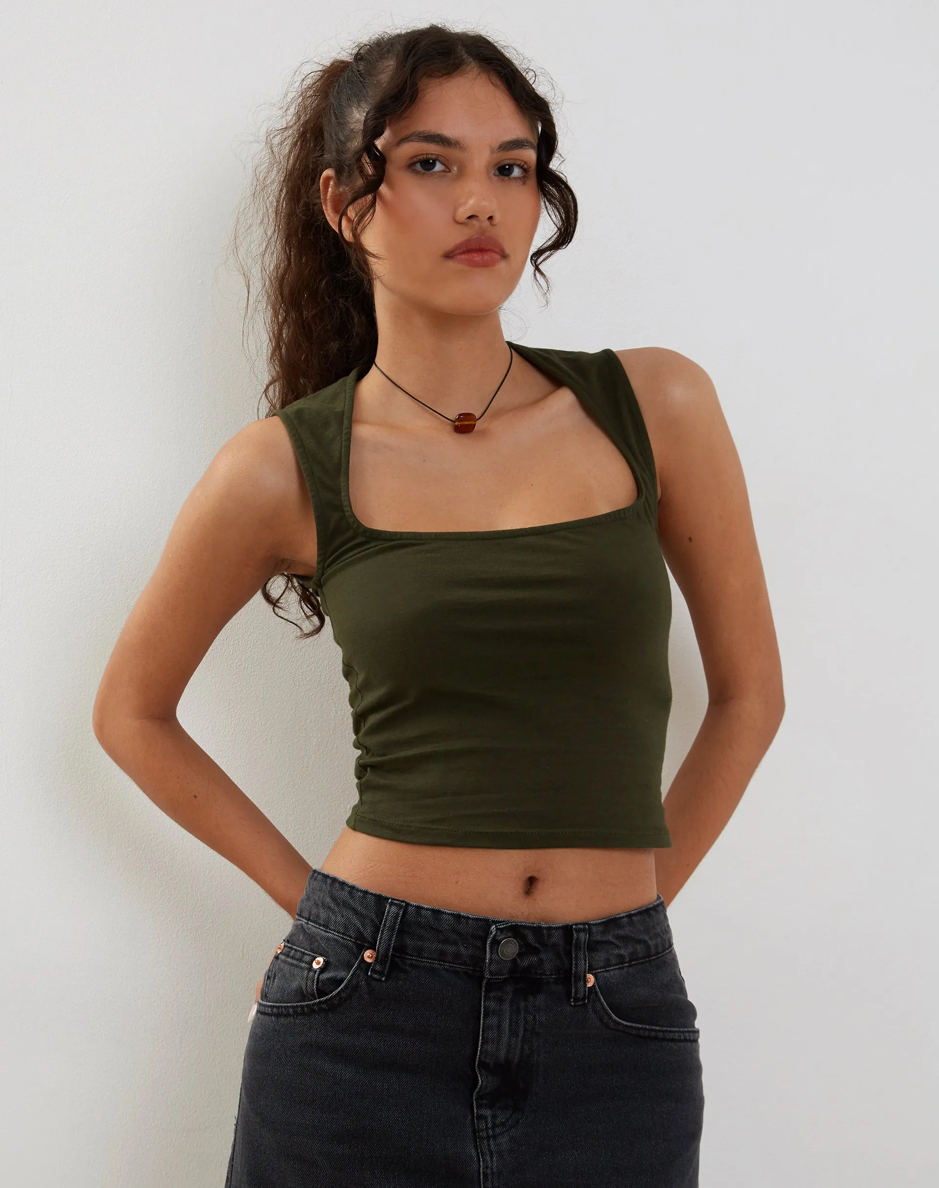 Jinsu Crop Top in Lycra Olive